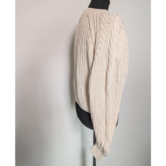 Free People Chunky Cable Knit Sweater Size XS Frankie Sweater Cream Open Knit - Picture 5 of 9